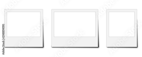 White instant photo frame mockup collection with blank portrait frames and realistic shadow isolated on transparent background