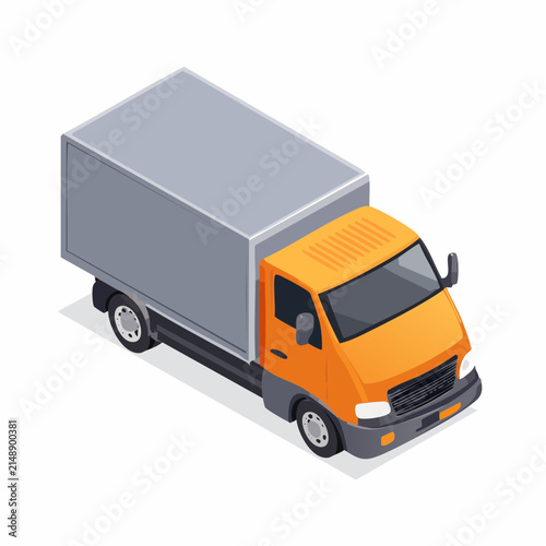 Isometric Orange Box Truck Delivering Goods for Logistics and Transportation