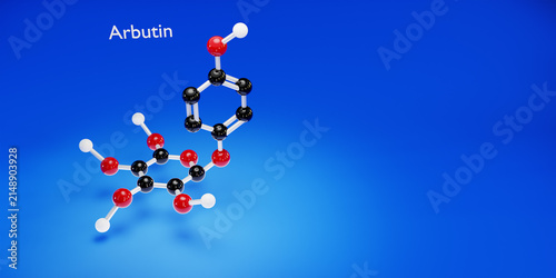 Molecule of Arbutin. Chemicals, micro and macronutrients. Periodic table of Mendeleev. Microelements necessary for humans. 3d render.