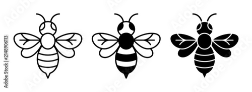 фотографія Three Stylized Bee Icons, Line Art and Silhouette, Vector Graphics for Nature an