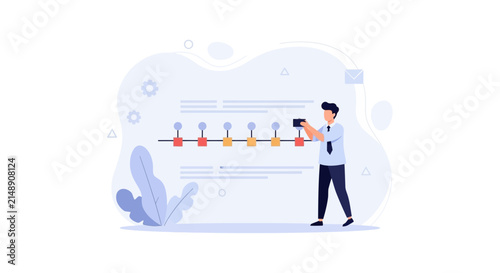 Business Process Visualization: Man Planning Timeline Strategy with Digital Tools