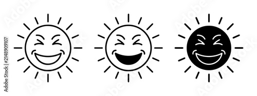 фотографія Joyful Sun Icons, Happy Face Vector Graphics, Cheerful Weather Symbols, Black an