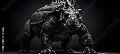 art of Pachycephalosauria a black and white high contrast full body. Generative AI