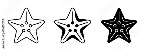 Starfish Icons Set, Marine Life Symbols, Nautical Vector Graphics, Oceanography Elements, Simple Starfish Shapes