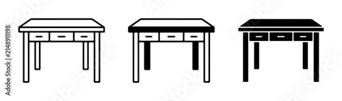 Desk Icons Set, Minimalist Furniture Vector Graphics, Office Table Designs, Study Furniture Collection, Simple Home Office Elements