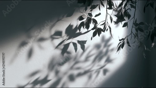 Soft Leaf Shadows Cast Upon A Minimalist White Wall Background Texture