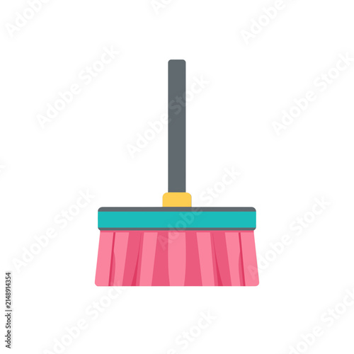 A simple flat vector icon of a pink floor broom with a grey handle used for house cleaning and chores isolated on transparent background, Vector