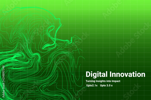 Abstract Green Digital Innovation Technology Background with Futuristic Fluid Lines and Grid Design