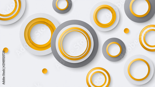 Floating circles design with gold and grey rings for elegant corporate backgrounds and modern technology presentation templates.