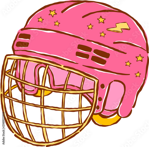 Photography Pink Girly Ice Hockey Helmet Hand Drawn Whimsical Illustration