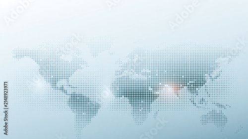 Global digital transformation map with glowing data points for international logistics and communication networks.