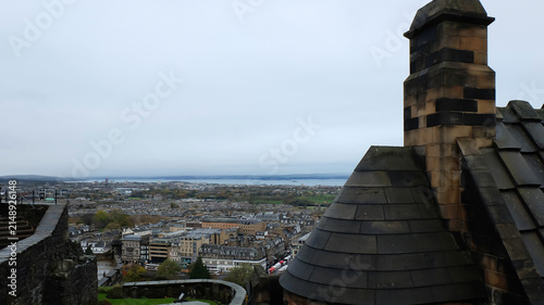 Cityscape view of Scotland city from Edinburgh castle roof top