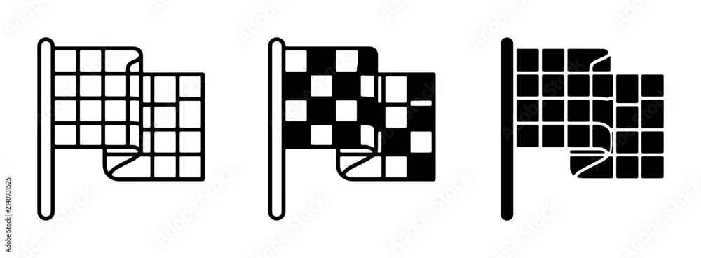 Fototapeta premium Checkered Flags, Racing Finish Line Icons, Motorsport Symbols Set, Black and White Vector Graphics for Competition and Victory