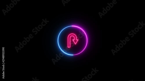 Neon hairpin Curve Right Sign Icon animation on black background.