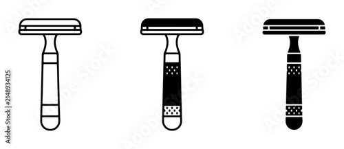 Classic Safety Razor Icons, Vintage Shaving Tools, Grooming Equipment Vector Set, Clean Shave Essentials