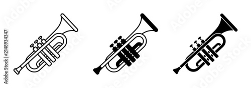 Canvas Print Trumpet Icons Set, Brass Musical Instrument Vector Graphics, Jazz Band Orchestra