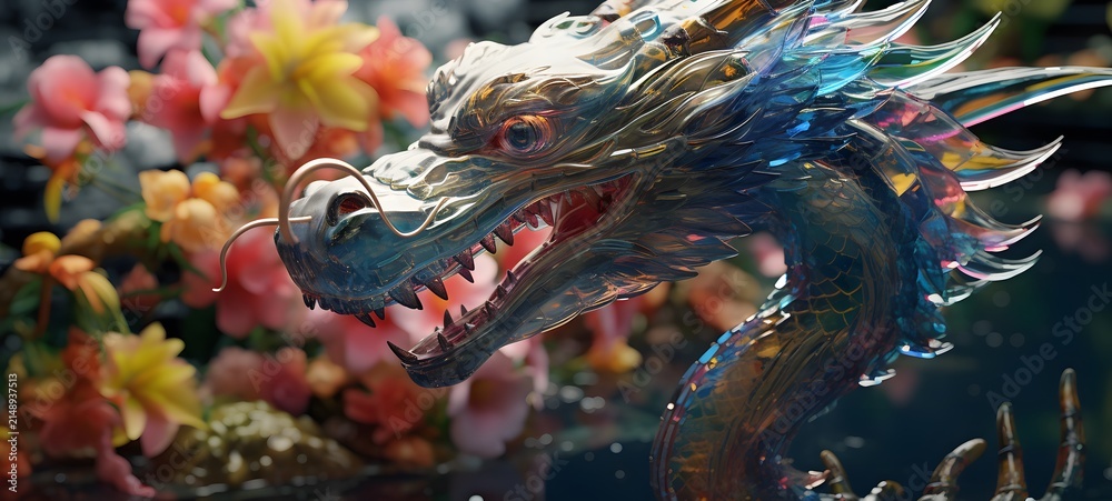 Obraz premium A dragon , a small creature made of glass that is sitting in the palm of your hand,generative AI