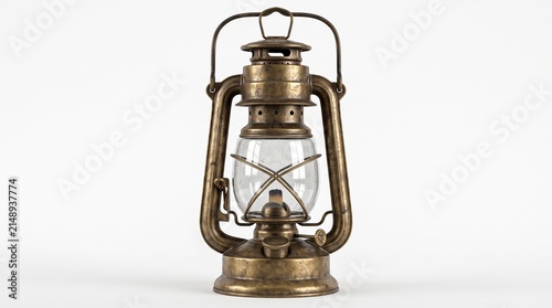 Obraz na płótnie Vintage brass lantern, antique oil lamp with glass chamber, rustic metal hurrica