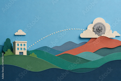 Offsite Cloud Backup Across Distant Locations Paper Cut Art