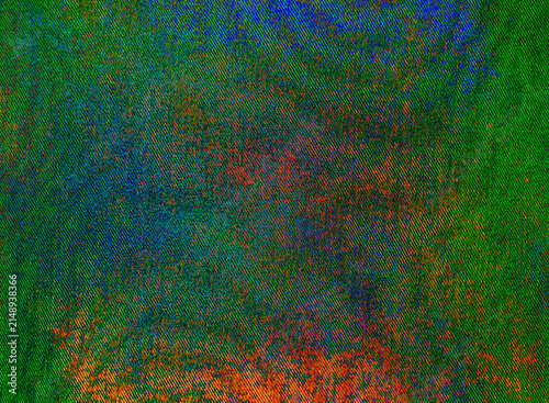 Dark abstract background featuring multicolored grain, green dominant tones and fiery orange highlights. Rich noisy texture with a digital aesthetic, ideal for modern graphics and visual effects