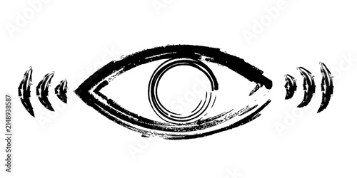 Black Ink Eye Icon with Sound Wave Brush Stroke Design