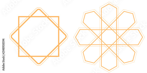 Orange Star and Hexagon Overlapping Geometric Line Pattern