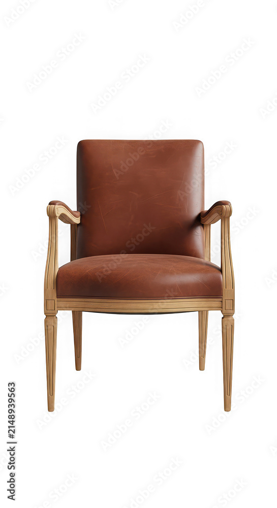 Obraz premium Classic brown leather armchair isolated on transparent background