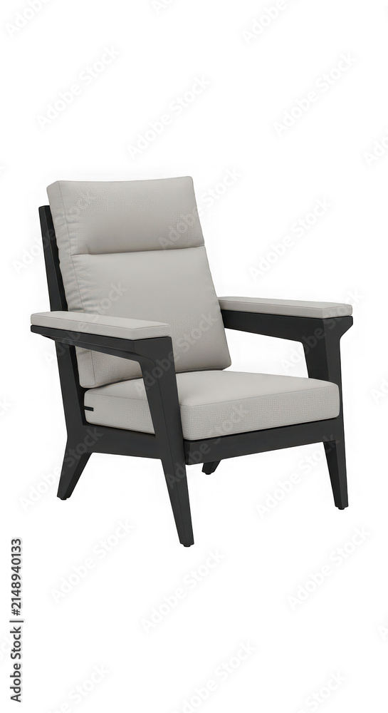 Obraz premium Modern minimalist armchair with grey fabric isolated on transparent