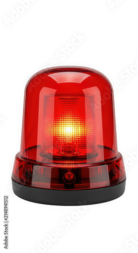Emergency red strobe warning light isolated on transparent background surface