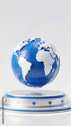 3D Render of Floating Planet Earth Globe on Podium