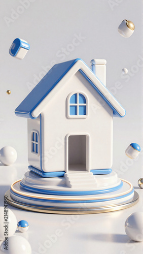 3D Render of a Modern Minimalist House Concept on a Display Podium