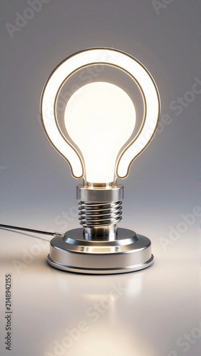 Modern Glowing Conceptual Light Bulb on Metallic Stand
