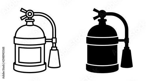 Quadro su tela Fire extinguisher device icon set with safety hose and tank visuals for emergency preparedness and fire protection system design needs