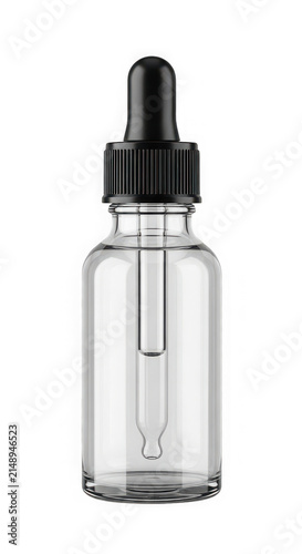 Empty glass dropper bottle isolated on transparent background