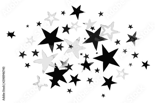 Collection Of Black And Gray Stars In A Watercolor Ink Wash Style astronomical