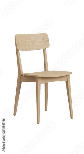 Minimalist wooden dining chair isolated on transparent background