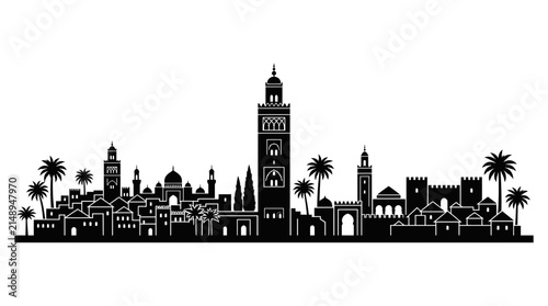 Desert City Skyline Silhouette with Palm Trees