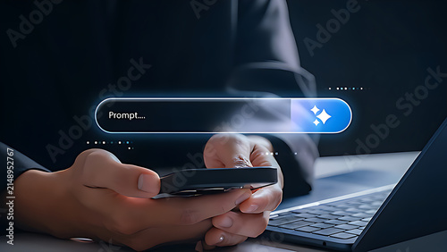 Prompt generated & Close-up of Hand Holding Laptop and Pressing Touchscreen Button for Online Business and Digital Work