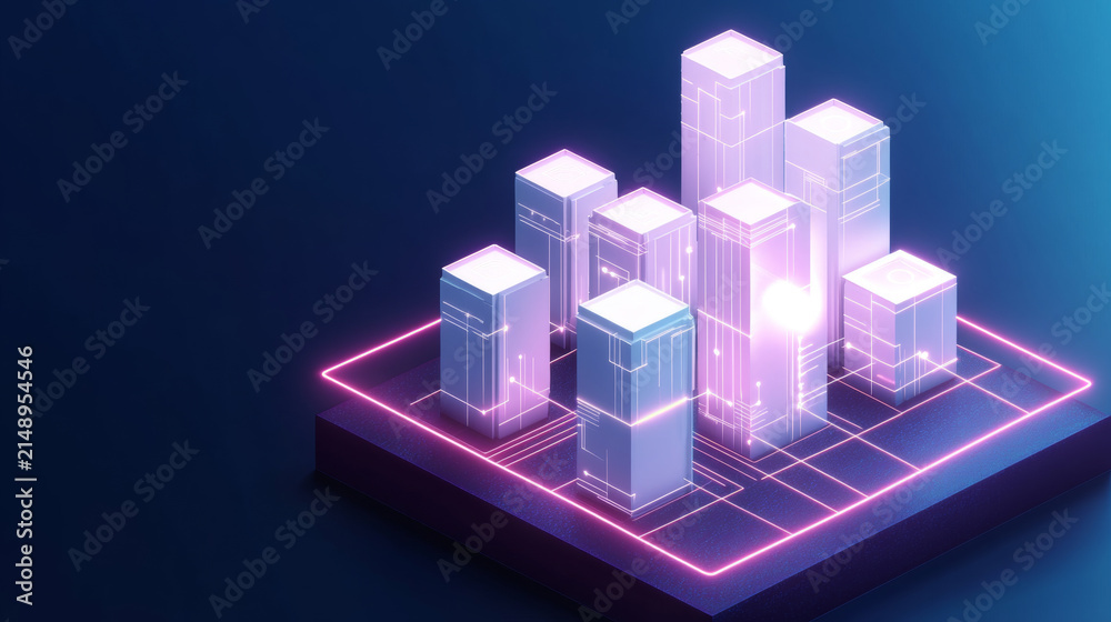 Fototapeta premium Futuristic Neon City Model with Advanced Technology