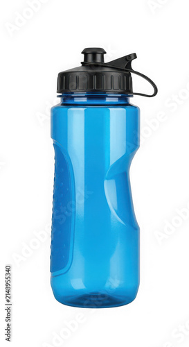 Blue reusable plastic water bottle isolated on transparent background