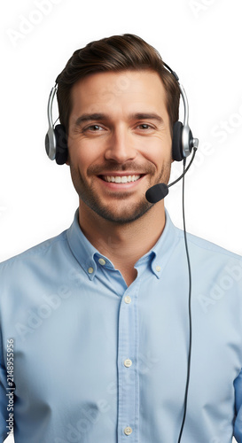 Friendly male customer support representative isolated on transparent background