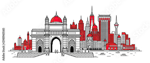 Indian City Skyline Landmark Architectural Drawing
