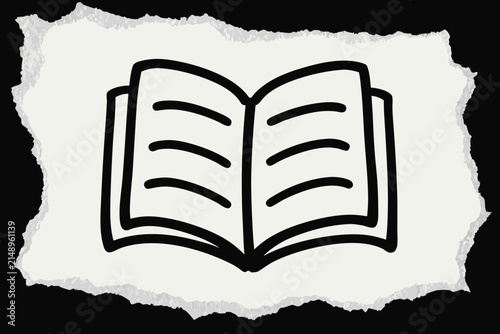 Obraz na plátně Open book hand drawn icon on torn paper background simple black and white illust