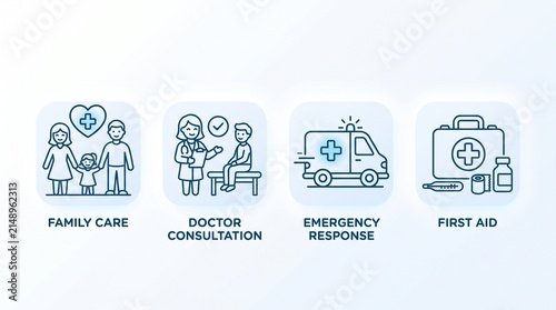 Medical Assistance Symbols Set Illustrating Essential Healthcare Services and Patient Support