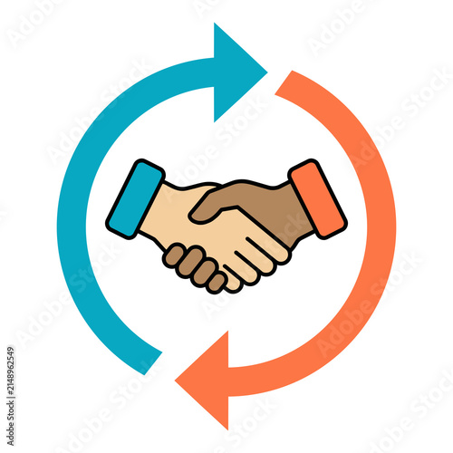 Handshake Icon surrounded by Circular Arrows Representing Ongoing Business Partnership