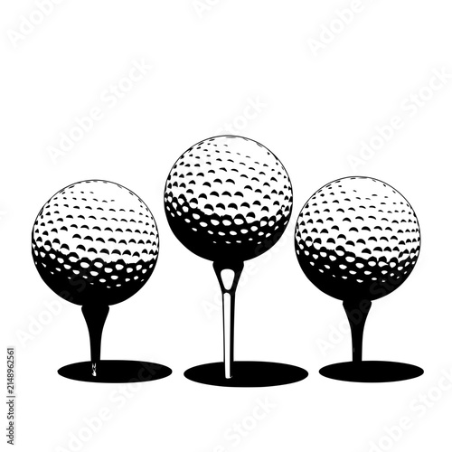 Golf balls set with minimalist black and white vector illustration featuring golf balls, tees, sport with clean lines and high contrast