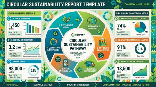 Professional Sustainability Report Template with Circular Economy Metrics and Green Data Visuals