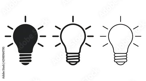 A series of three light bulb icons in a row, displaying different levels of illumination on a white background.