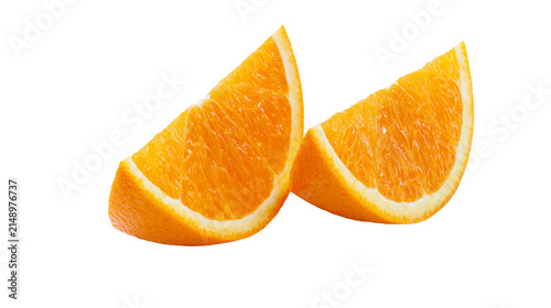Фотография Two juicy orange slices with white pith and textured pulp