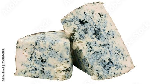 Фотография Blue cheese wedges with visible mold veins